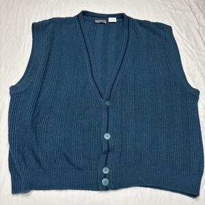 Vintage 90s/Y2K Studio Graphix Teal Sweater Vest  Size XL  Grandpa Core